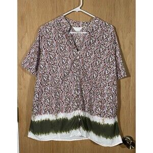 Cj Banks Women's Plus Sz 2X Loop Button Down Shirt Floral Boho Summer Cotton
